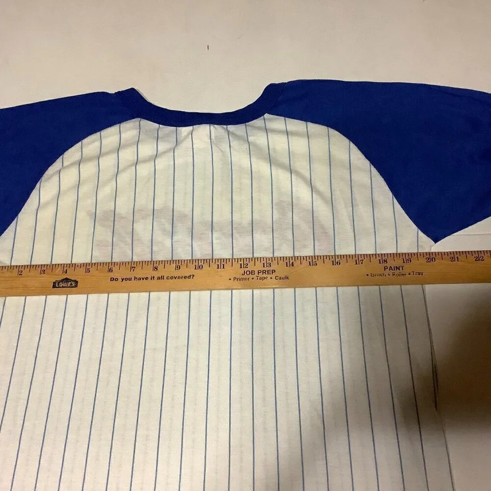 Vintage Coca Cola Ringer Baseball Striped T Shirt Size L 12-14 Blue/White USA - Picture 5 of 7